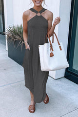 Off-Shoulder Casual Comfort Halter Neck Long Pocket Dress