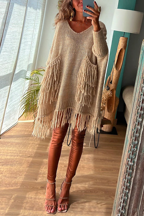 iForgirls Stylish Dolman Sleeves Pocketed Tassel Sweater