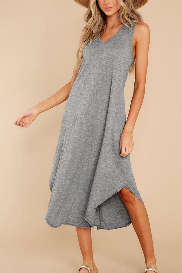 Casual loose V-neck sleeveless irregular dress