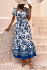 Bohemian Blue V-Neck Dress