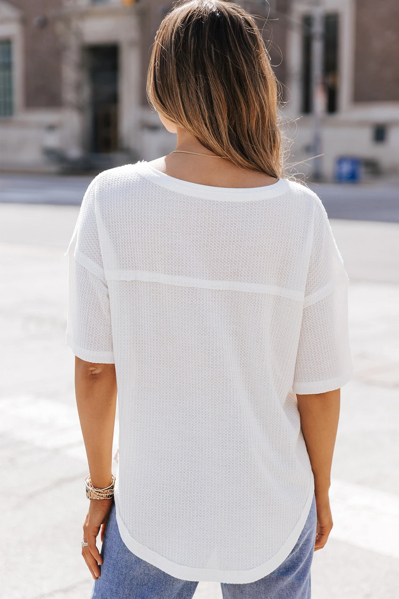 Waffle Knit Casual Drop Shoulder Loose Top