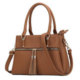 Women Satchel Bags Handle Shoulder Handbags and Purses Pockets Zipper Leather Crossbody Bags