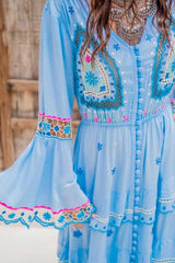 Bell Sleeve Ruffle Bohemian Long Dress