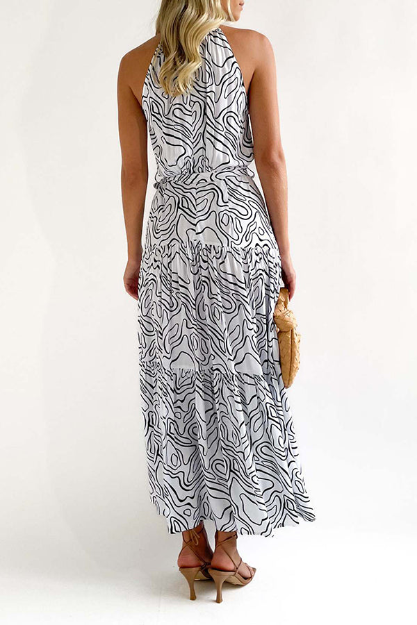 Elegant Loose Fashion Trend Print Lace Up Swing Dress