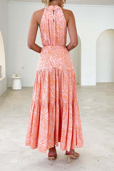 Elegant Loose Fashion Trend Print Lace Up Swing Dress