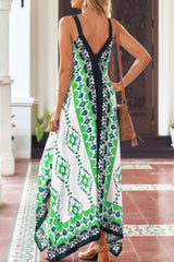 V-Neck Casual Loose Retro Print Vacation Sleeveless Maxi Dress