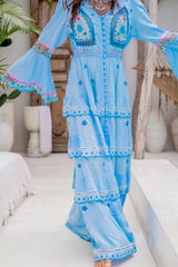 Bell Sleeve Ruffle Bohemian Long Dress