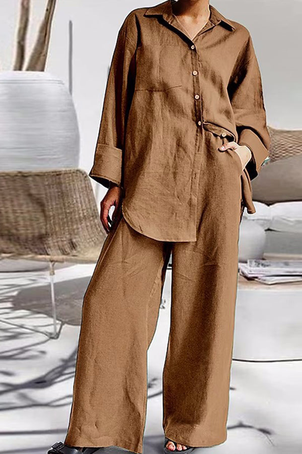 9-sleeved shirt loose pants two-piece set