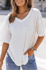 Waffle Knit Casual Drop Shoulder Loose Top