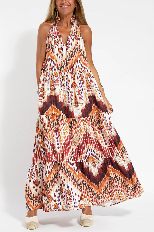 Graceful Appearance Boho Ethnic Print A-line Maxi Dress