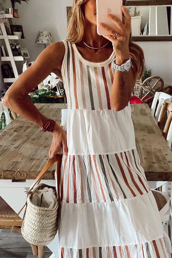 Comfort for Summer Linen Blend Stripe Relaxed Tank Midi Dress