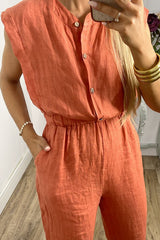 Casual Solid Pocket V Neck Loose Jumpsuits