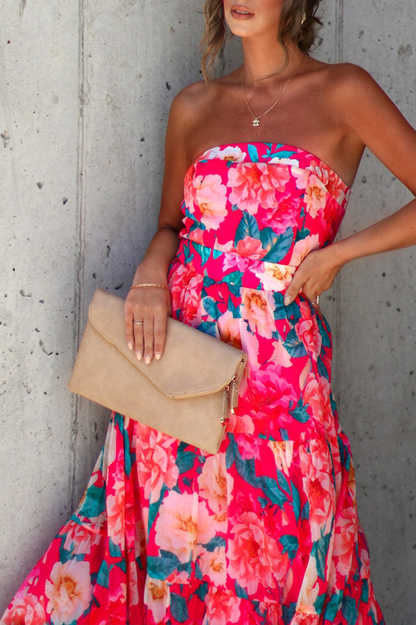 Valeria Floral Strapless Tiered Midi Dress