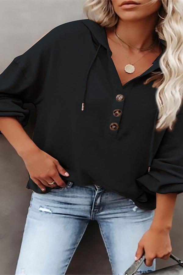 Casual Long Sleeve Hood Buttons Sweatshirt