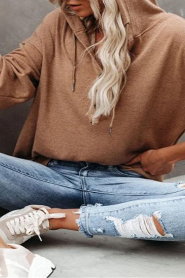 Casual Long Sleeve Hood Buttons Sweatshirt