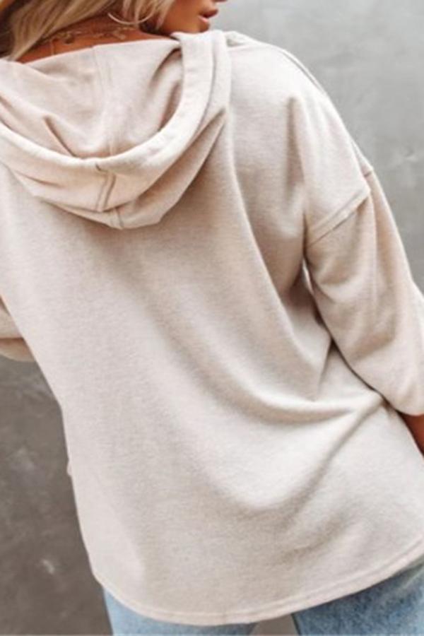 Casual Long Sleeve Hood Buttons Sweatshirt