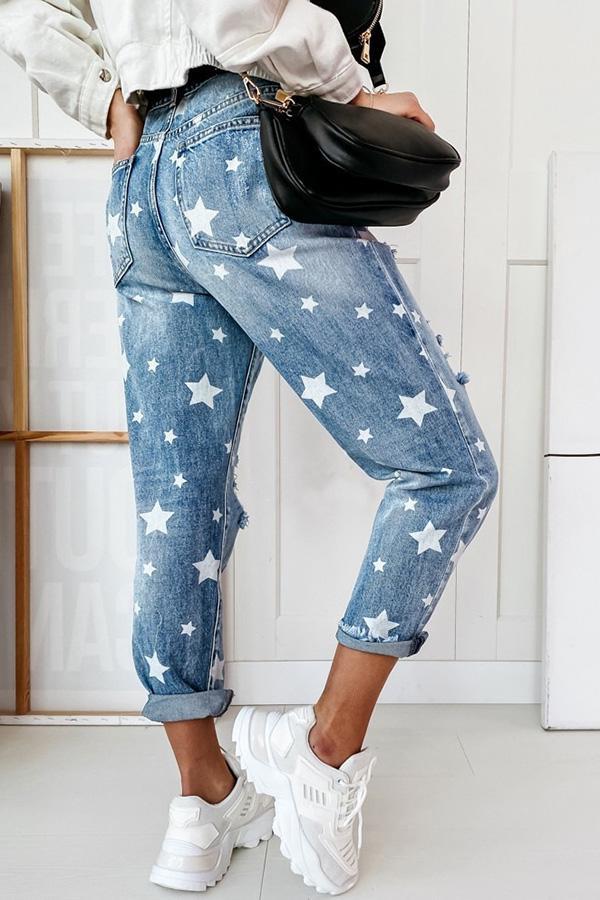 Star Print Loose-fitting Casual Jeans