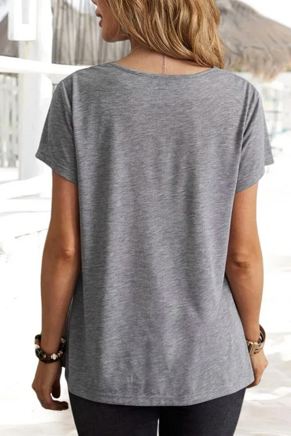 Gray Plain Drape Short Sleeve Casual T Shirt