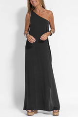 Flawless and Free One Shoulder Relaxed Slit Maxi Dress