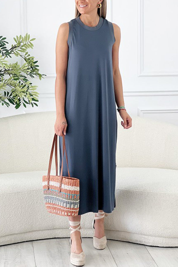 Sira Crew Neck Sleeveless Loose Comfort Solid Dress