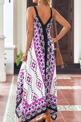 V-Neck Casual Loose Retro Print Vacation Sleeveless Maxi Dress