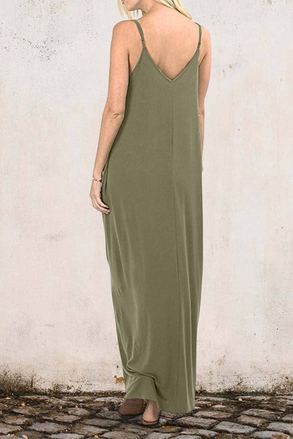 SOLID COLOR POCKET SLING VEST DRESS