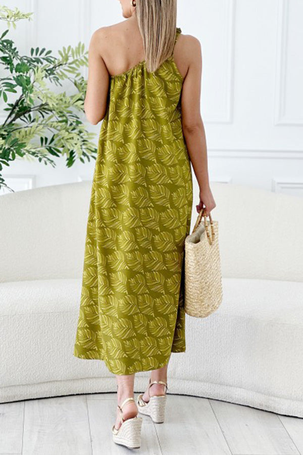 Olive Asymmetrical Leaf Dress