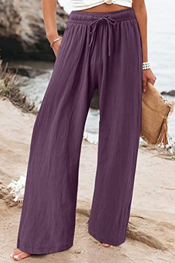 Cotton linen wide-leg drawstring beach pants casual pants