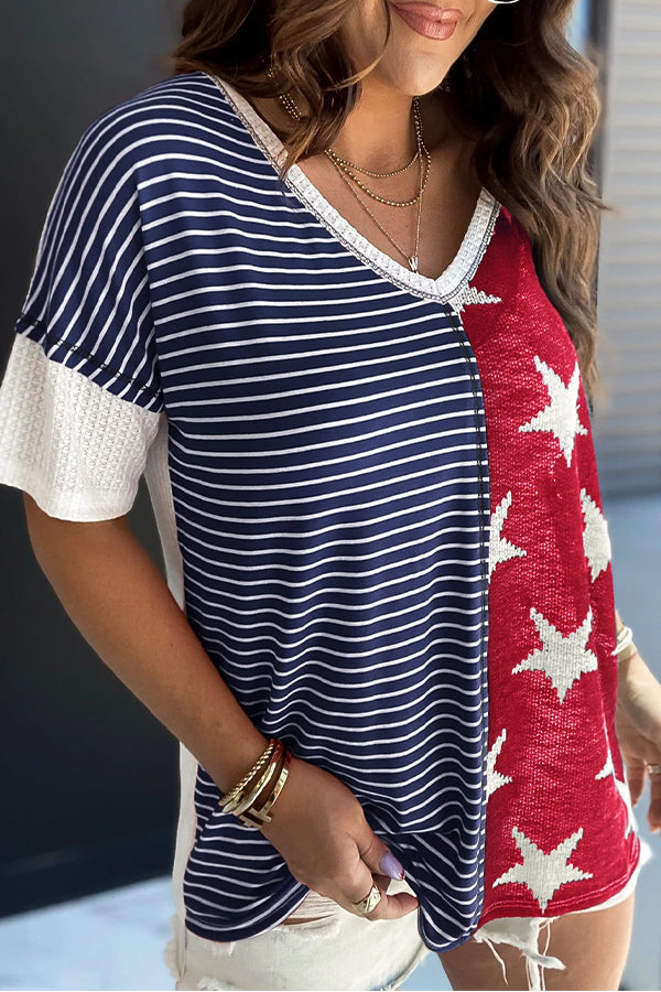 Stripes Stars Print Knit Short Sleeve Top