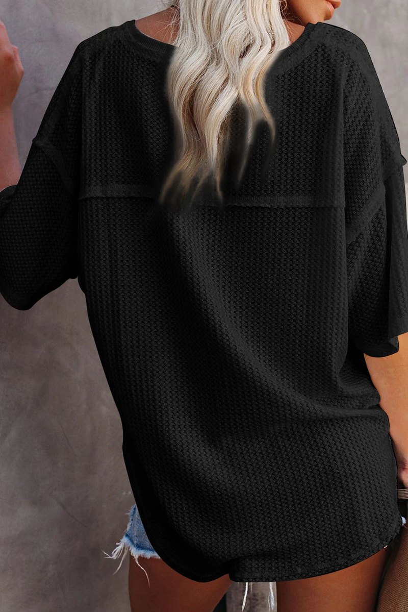 Waffle Knit Casual Drop Shoulder Loose Top