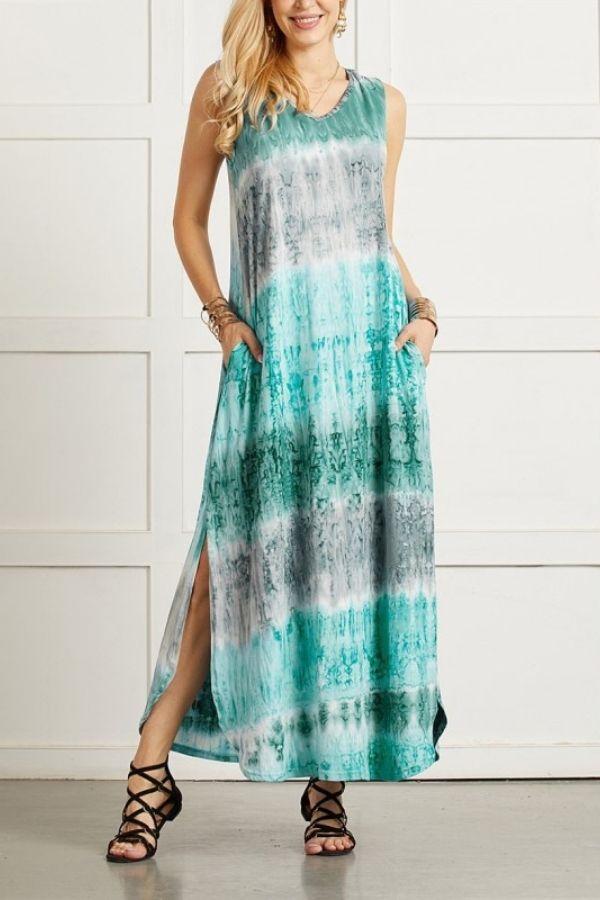 SLEEVELESS COLORFUL PRINTING MAXI DRESS