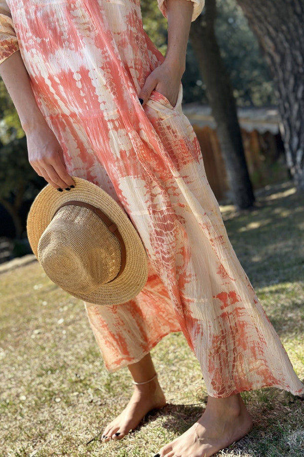 tie-dye long-sleeve v-neck dress